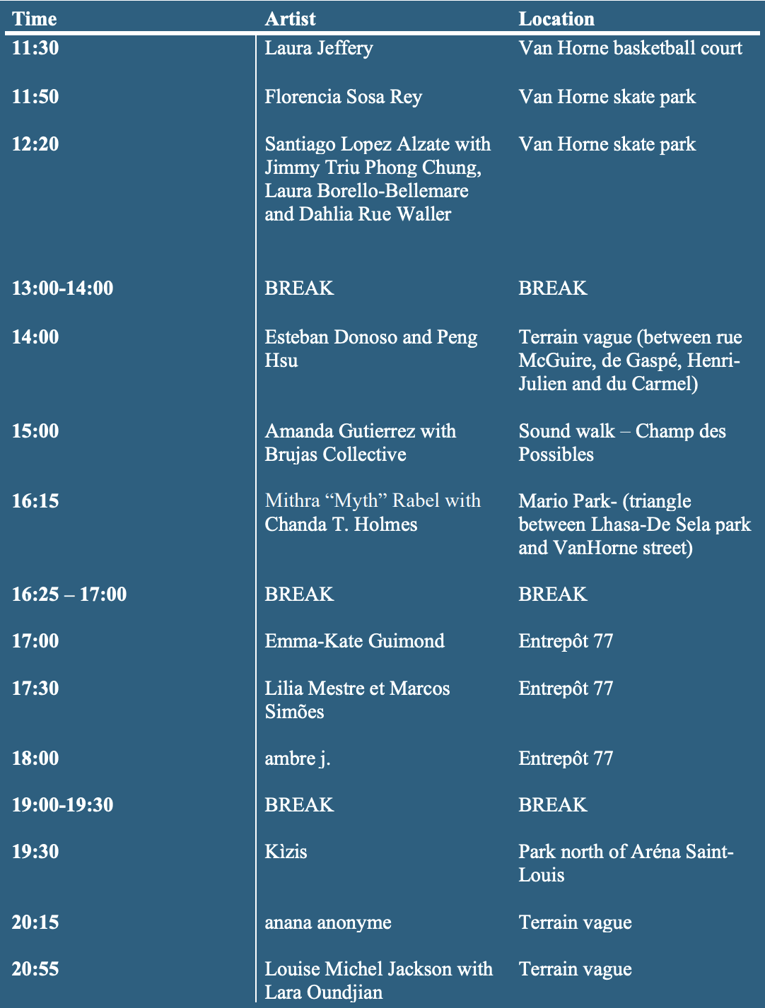 Official Schedule